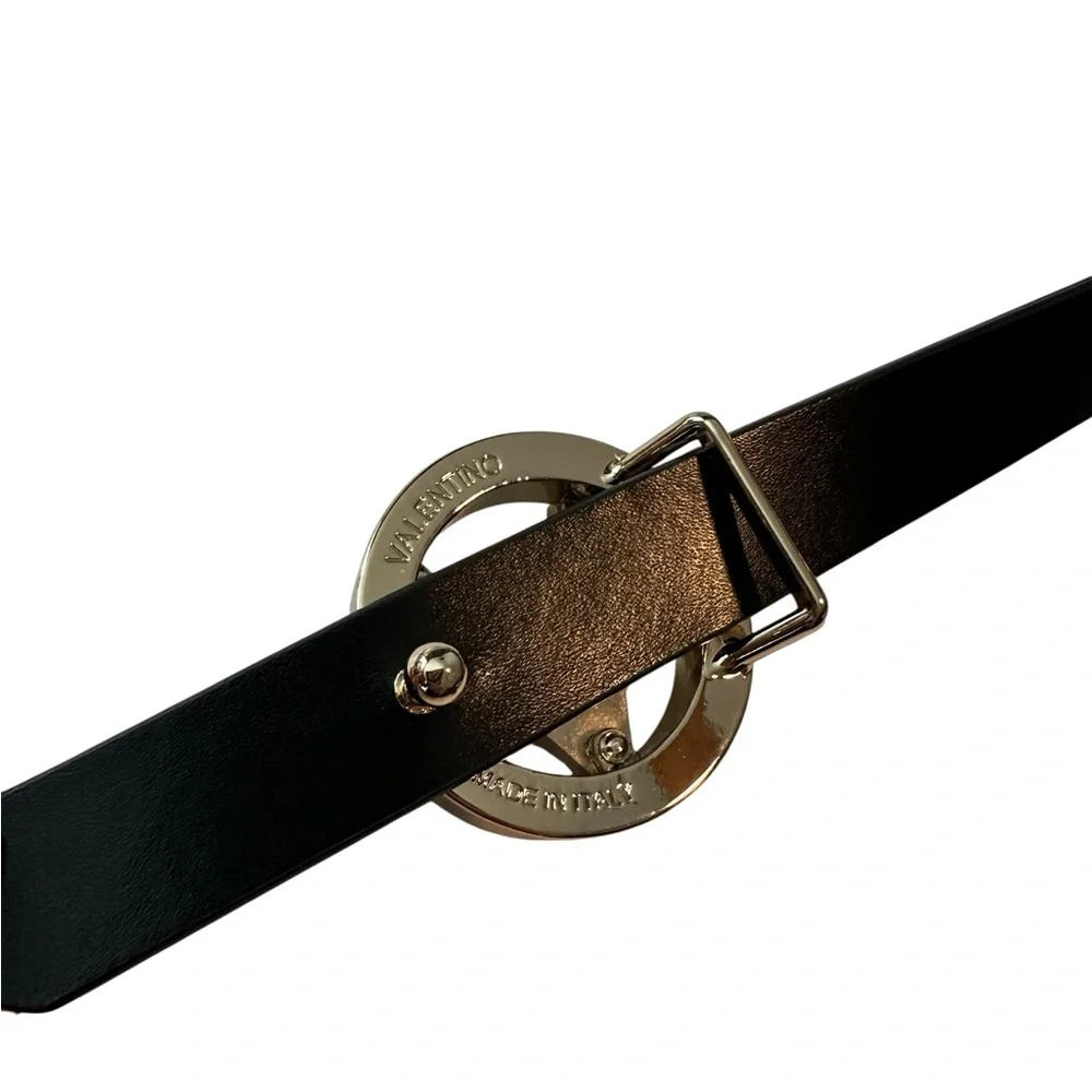 Mario Valentino Black Leather Baby Belt with Gold Tone Buckle Large